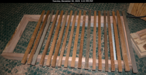 prototype of redwood bench with 1-1/4" frame and 3/4" stave with 2" overhang