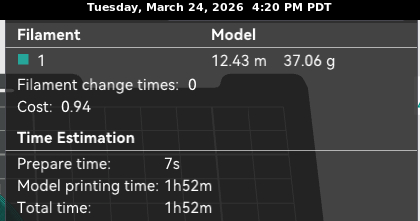 Statistics from Orca Slicer