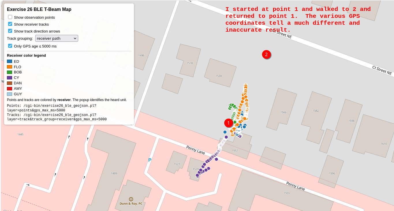 Map showing collected T-Beam points