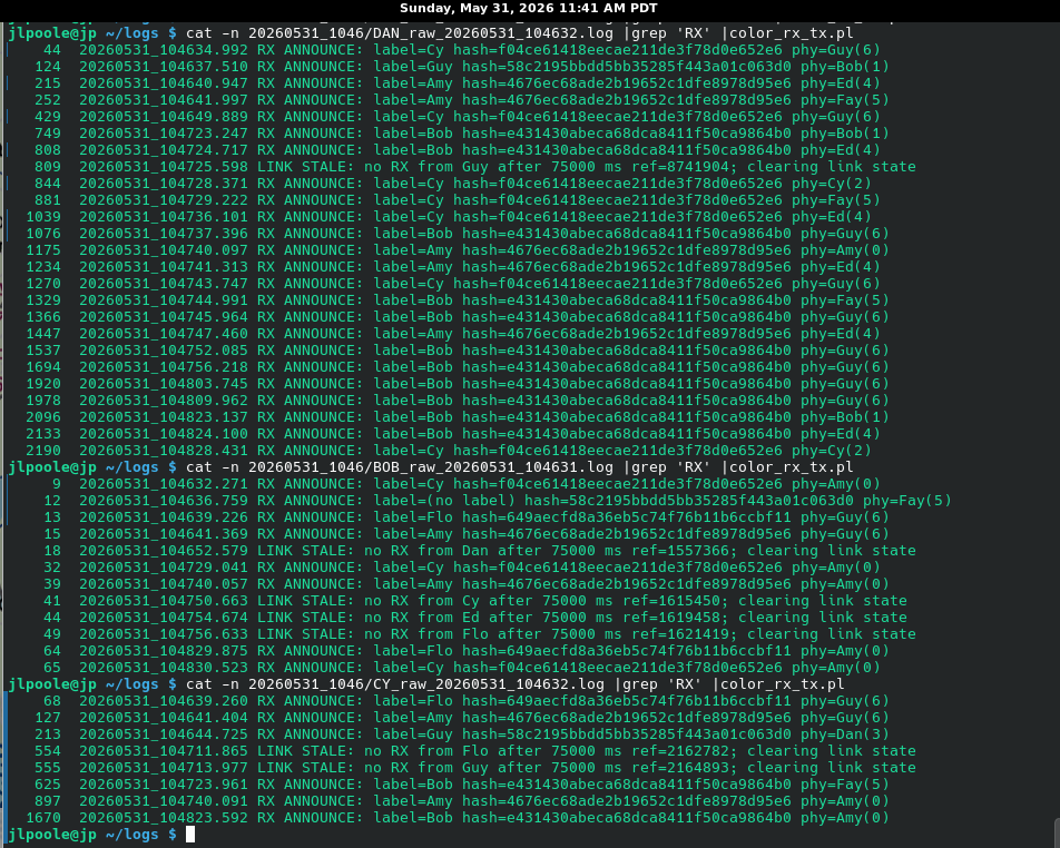 console showing results of searches using grep