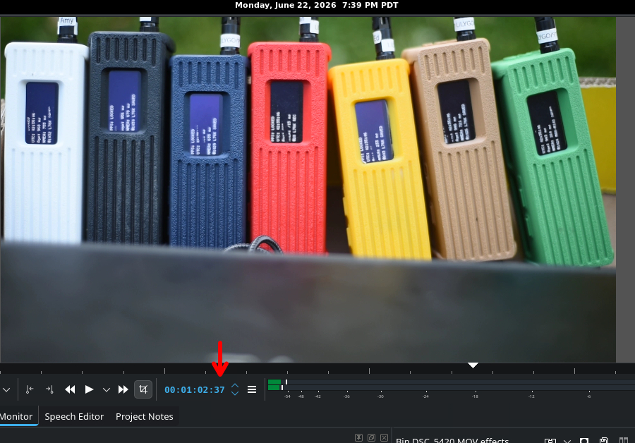 7 T-beams lined up with OLED displays facing the camera